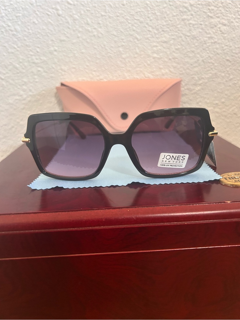 Jones New York Black Sunglasses with Purple Gradient Lenses
